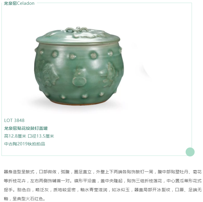 梅子初青｜龙泉窑贴花纹鼓钉盖罐-中古陶（北京）拍卖行有限公司123
